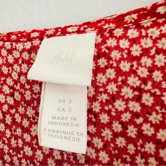 H&M Red Floral Dress Tie Sleeves Sz 2 - Picture 5 of 7